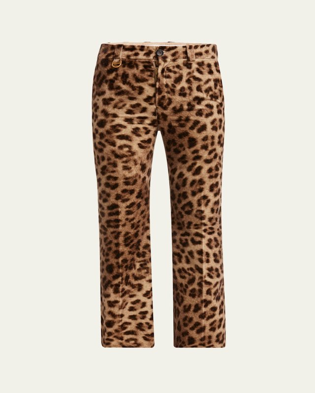 Leopard-Print Flare Crop Trousers